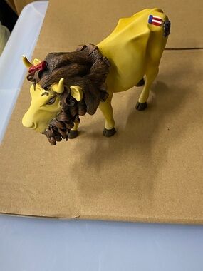 Yellow Decorative Cow Figurine with Brown Mane - Home Accents